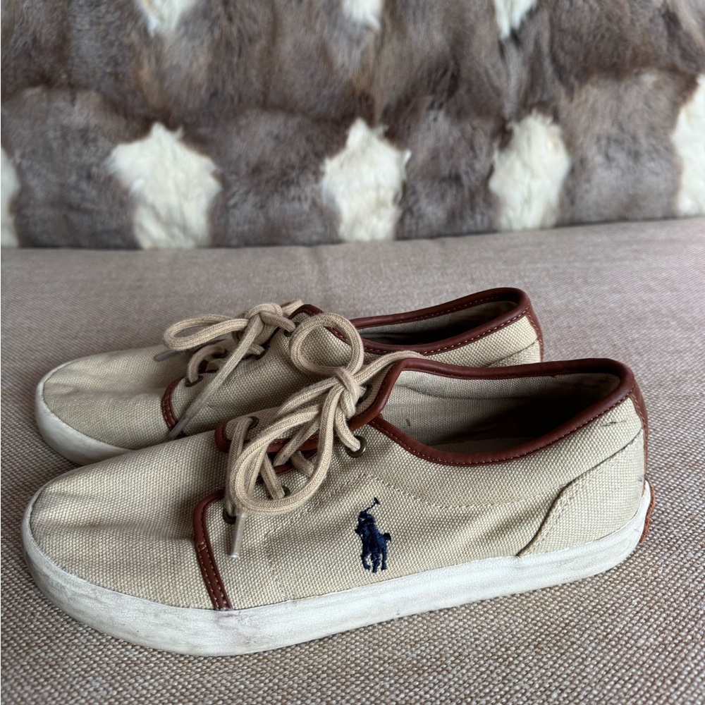 Womens Ralph Lauren Polo Taupe Canvas sneaker shoes size 5